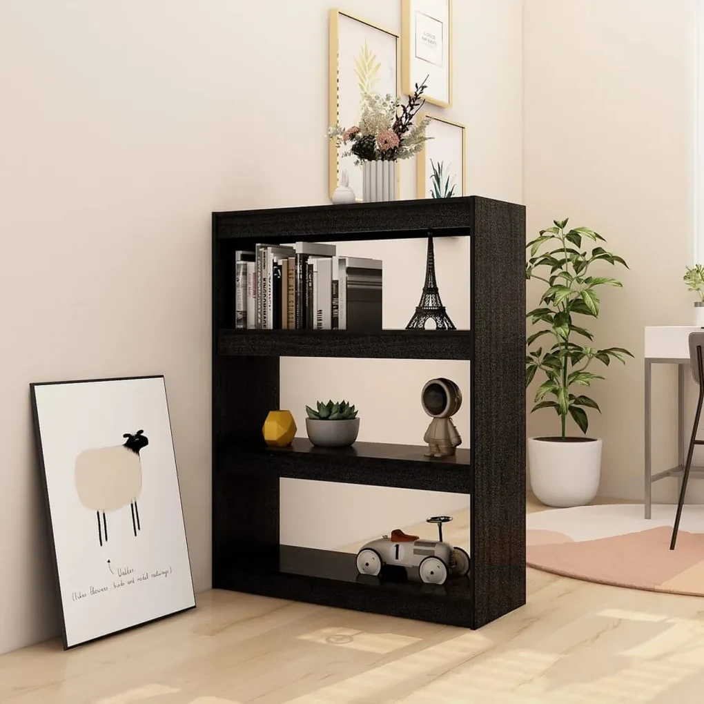 Libreria/divisorio nero 100x30x103 cm in legno massello di pino