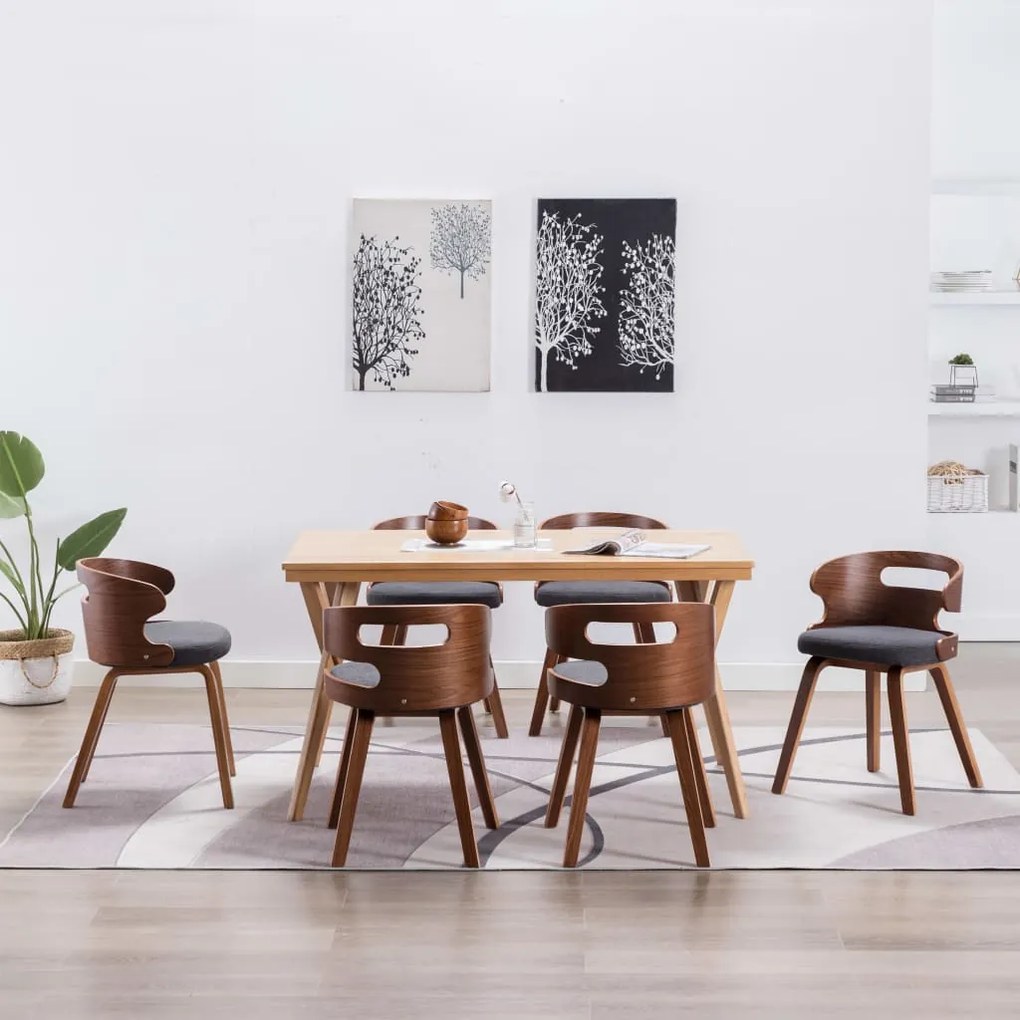 Sedie Da Pranzo 6 Pz Grigio Scuro İn Legno Piegato E Tessuto /