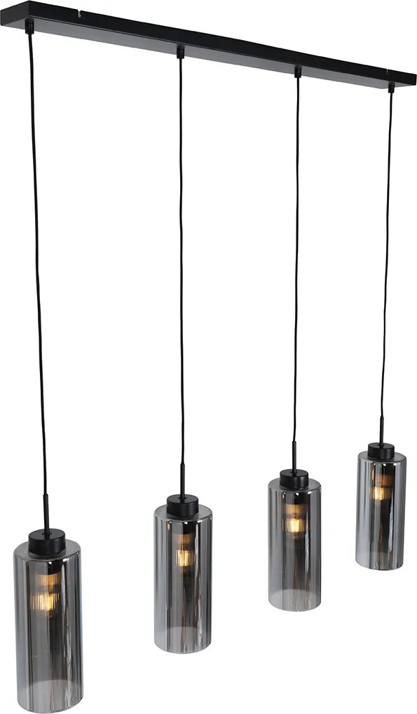 Lampada a sospensione smart nera con vetro fumé 4 luci incl. 4 Wifi ST64 - Laura