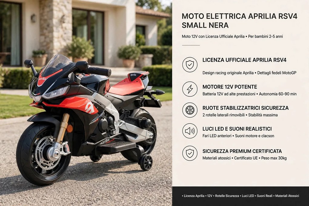 Moto Elettrica per Bambini 12V con Licenza Aprilia RSIV Small Nera...
