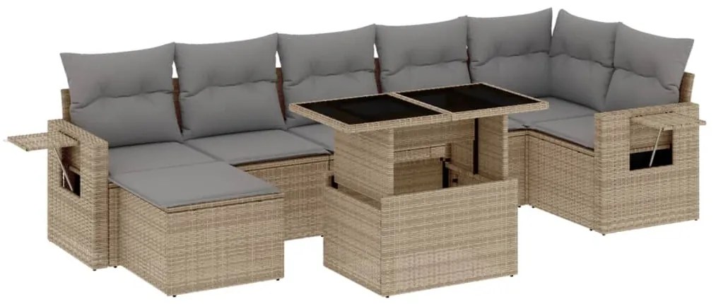 Set divano da giardino 8 pz con cuscini beige in polyrattan