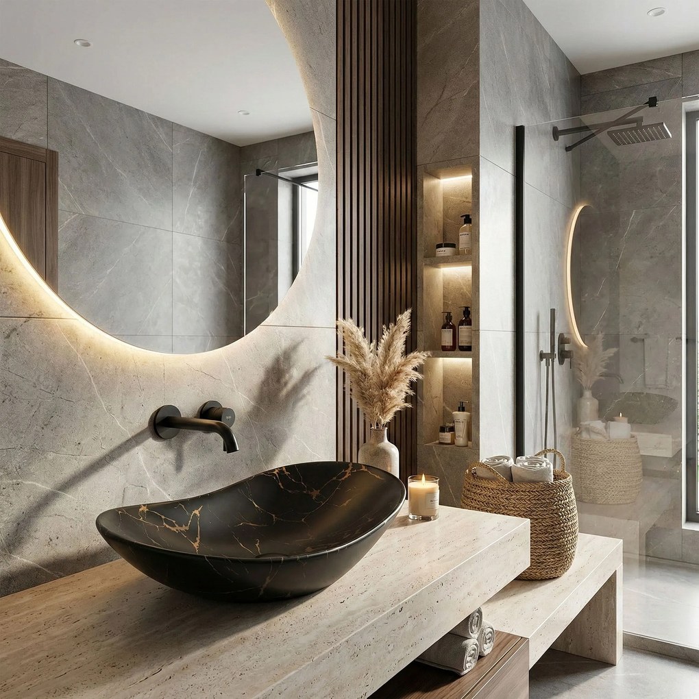 Lavabo da appoggio Rea Royal 60 Black Marble Mat