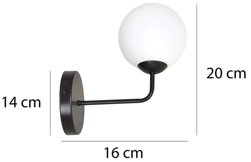 Applique Moderna 1 Luce Nezha In Acciaio Nero E Sfera In Vetro Opale