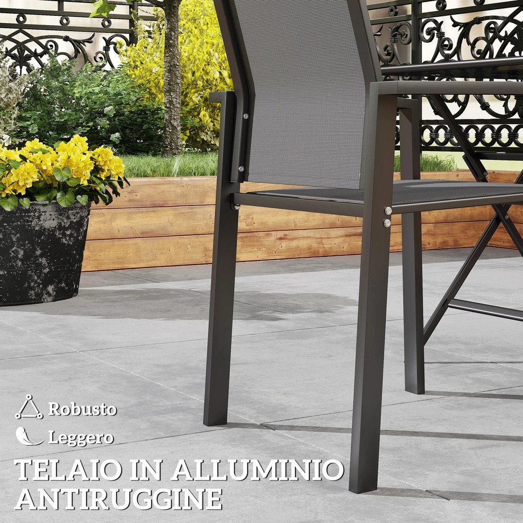 Set 2 Sedie da Giardino Impilabili 56x58x89 cm con Seduta Traspirante in Alluminio e Textilene Grigio Carbone...