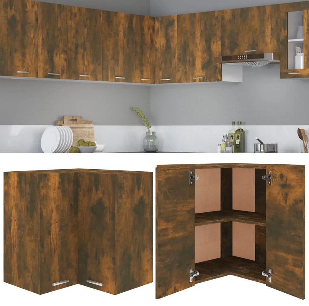 Mobile Pensile Angolo Rovere Fumo 57x57x60 cm Legno Multistrato