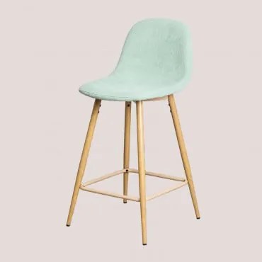 Sgabello Alto In Velluto A Coste Glamm Verde Menta & ↑65 Cm & Legno Naturale - Sklum