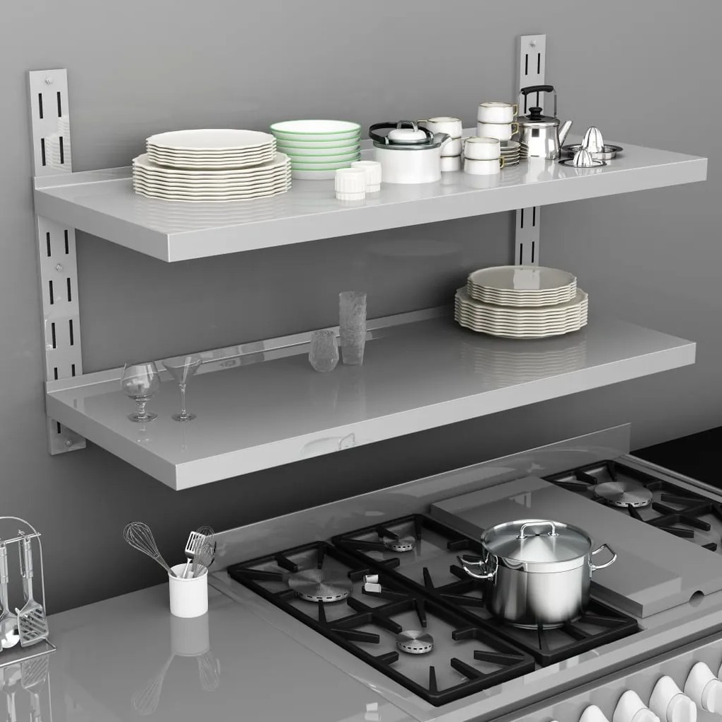 Mensola A Sospensione A 2 Livelli İn Acciaio Inox 120x30 Cm /