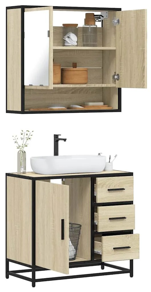 Set Mobili Da Bagno 2 Pz Rovere Sonoma İn Legno Multistrato /