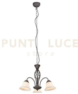 Rustica lampadario metallo ruggine con 3 diffusori vetro bianco d. ...