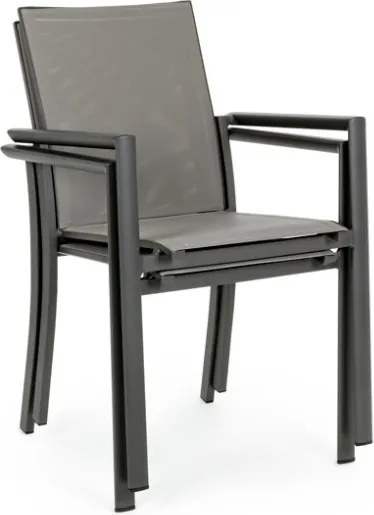 Sedia Da Esterno Antracite In Alluminio E Textilene Con Braccioli Konnor Bizzotto