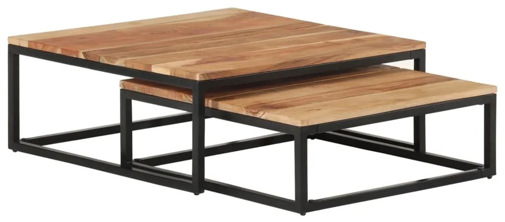 Tavolini Da Salotto Impilabili 2 Pz Legno Massello Di Acacia /