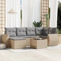 Set Divani da Giardino 7 pz con Cuscini Beige in Polyrattan 3221668