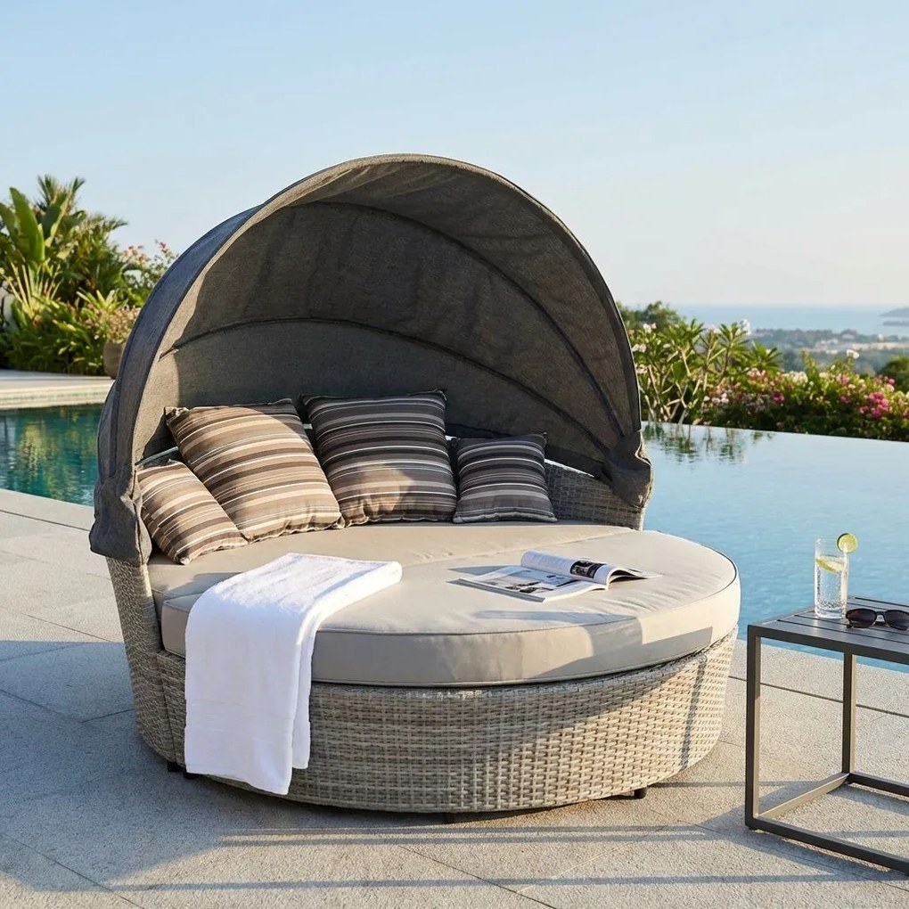 MARS - divano da giardino circolare completo di cuscino intreccio in rattan sintetico