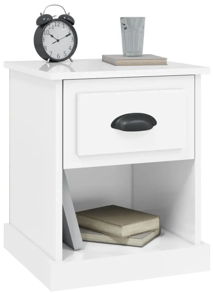 Comodino bianco lucido 39x39x47,5 cm in legno multistrato