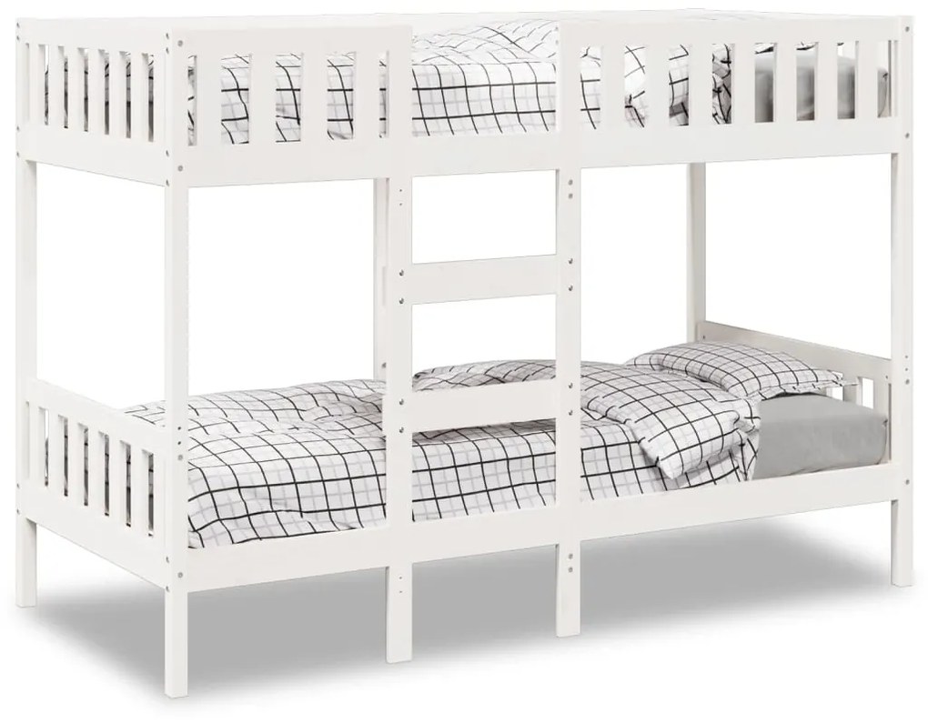 Letto A Castello Bianco 90x200 Cm İn Legno Massello Di Pino /