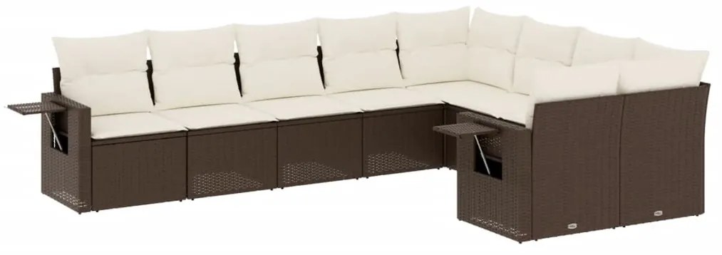 Set Divani da Giardino 9pz con Cuscini Marrone in Polyrattan