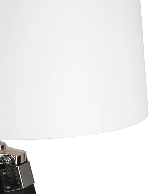 Lampada da terra treppiede nera con paralume 45 cm in lino bianco