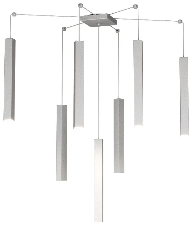 Sospensione Moderna Square Tube Metallo Grigio 7 Luci Gu10