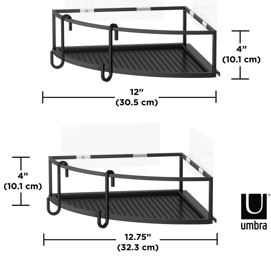Mensole angolari nere autoportanti in acciaio per bagno 2 pezzi Cubiko - Umbra