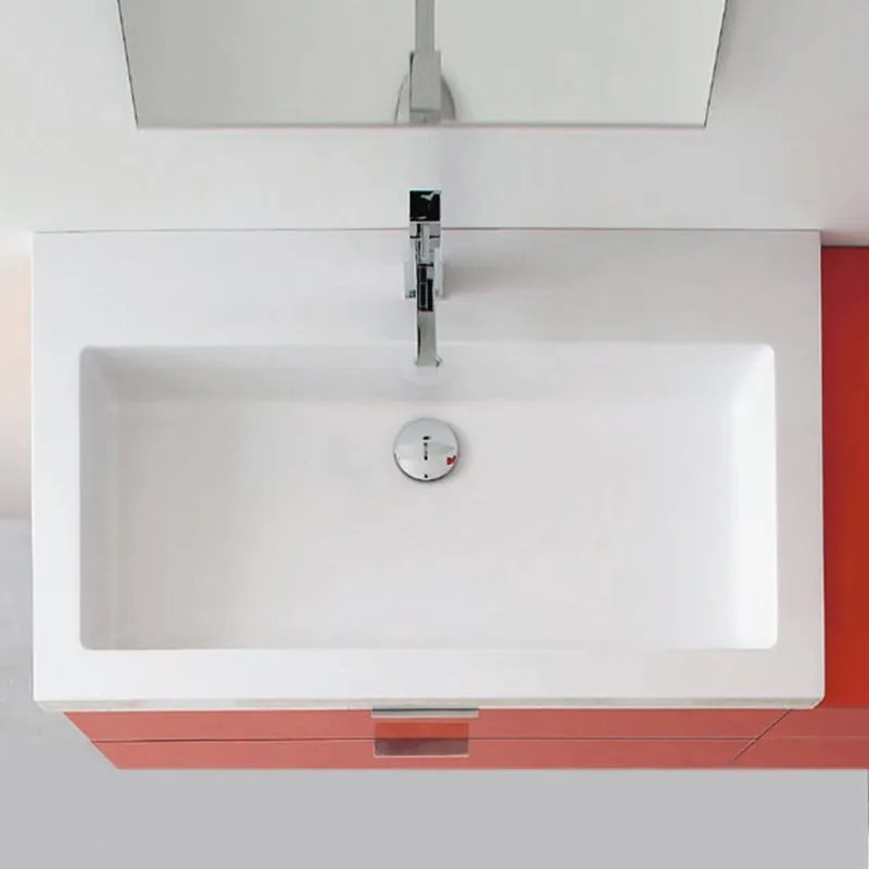 Lavabo da appoggio rettangolare in resina L 96 x H 5 x P 51 cm bianco lucido