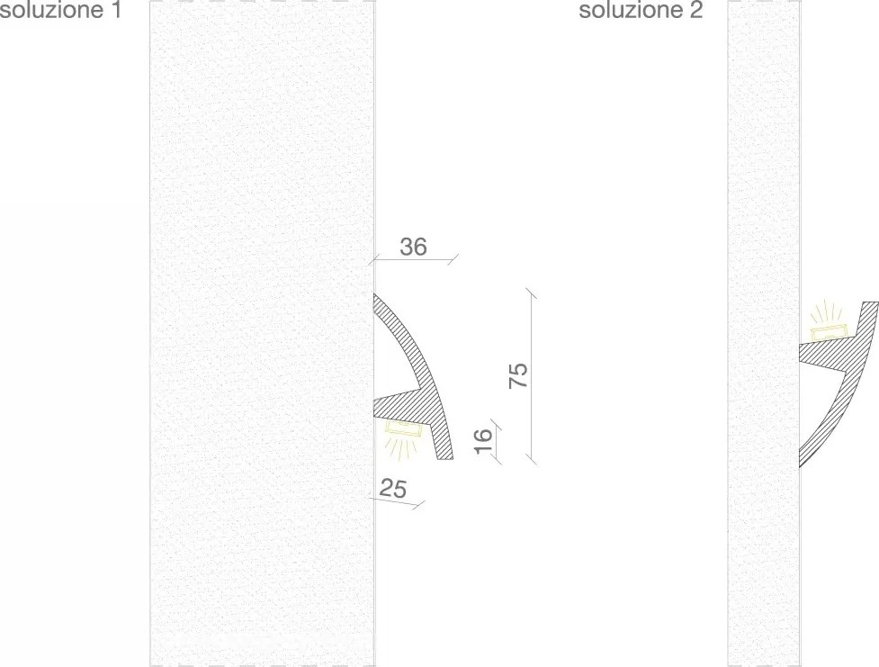 Cornice Pitturabile Curva Flessibile da Parete per Strisce LED - 2m Variante Lunghezza 2 Metri