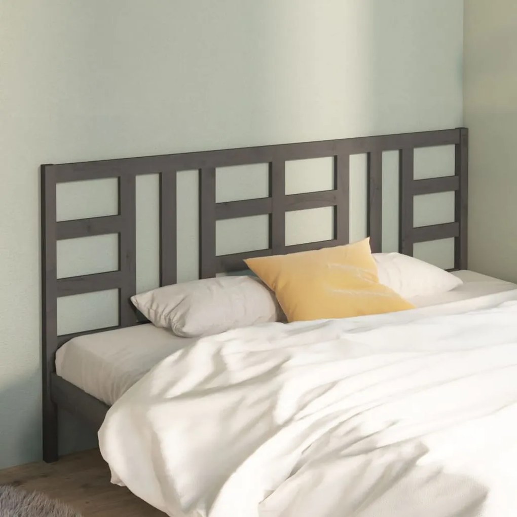 Testiera Per Letto Grigia 206x4x100cm İn Legno Massello Di Pino /