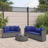 Set Divano da Giardino 6 pz con Cuscini Grigio in Polyrattan 3308423