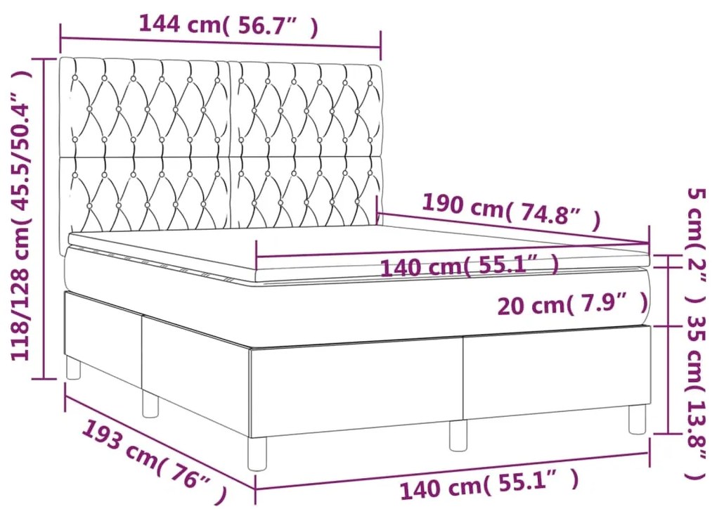 Giroletto a Molle con Materasso Marrone Scuro 140x190cm Tessuto