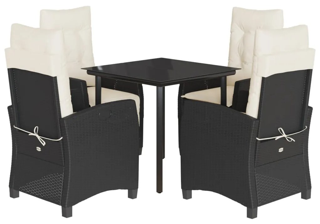 Set da Pranzo da Giardino 5 pz Nero con Cuscini in Polyrattan