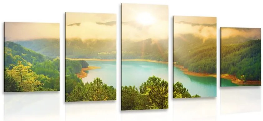 Quadri 5 pezzi – Fiume tra la foresta verde