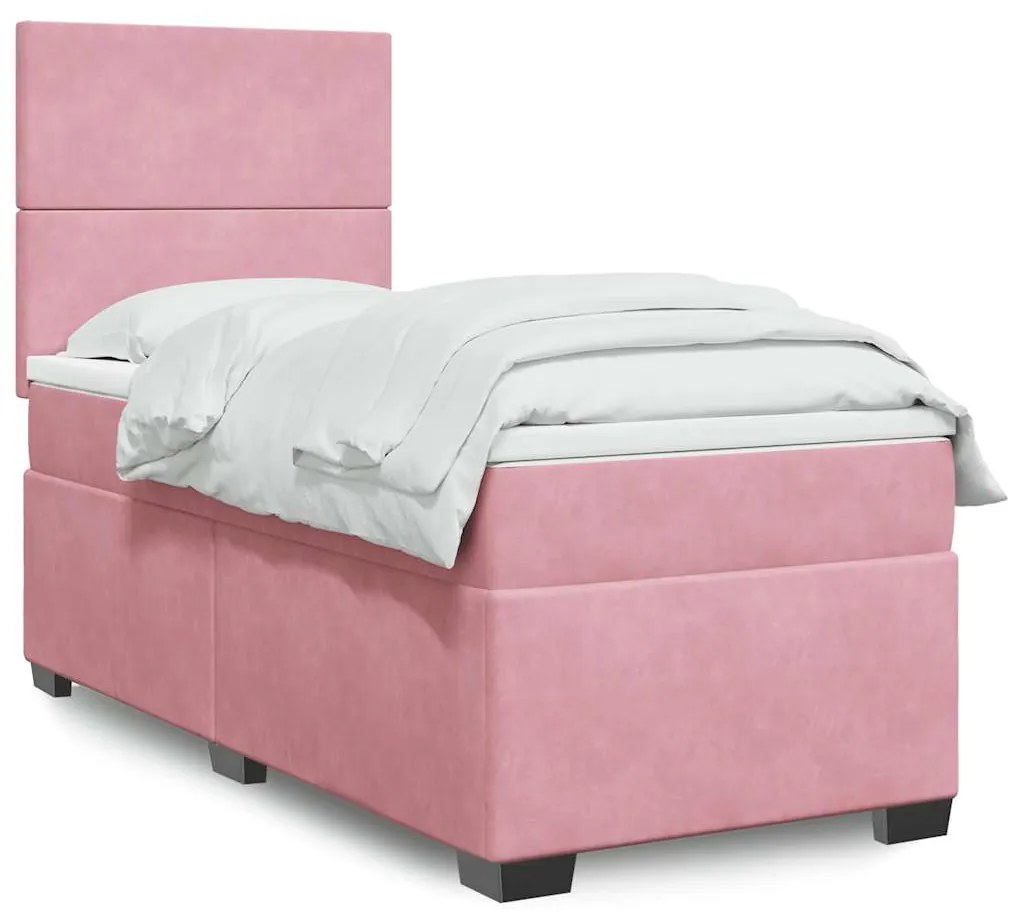 Giroletto A Molle Con Materasso Rosa 90x190 Cm İn Velluto /