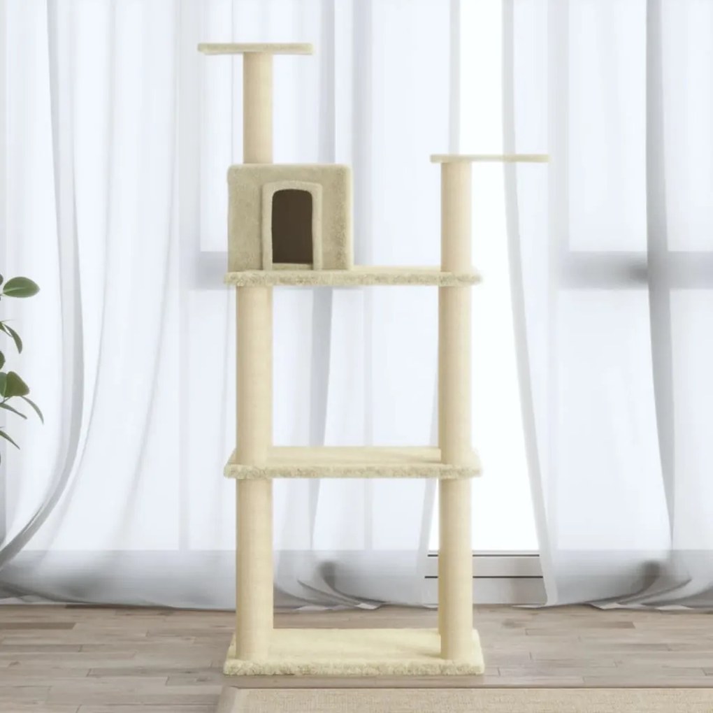 Albero Per Gatti Con Tiragraffi İn Sisal Crema 118,5 Cm /