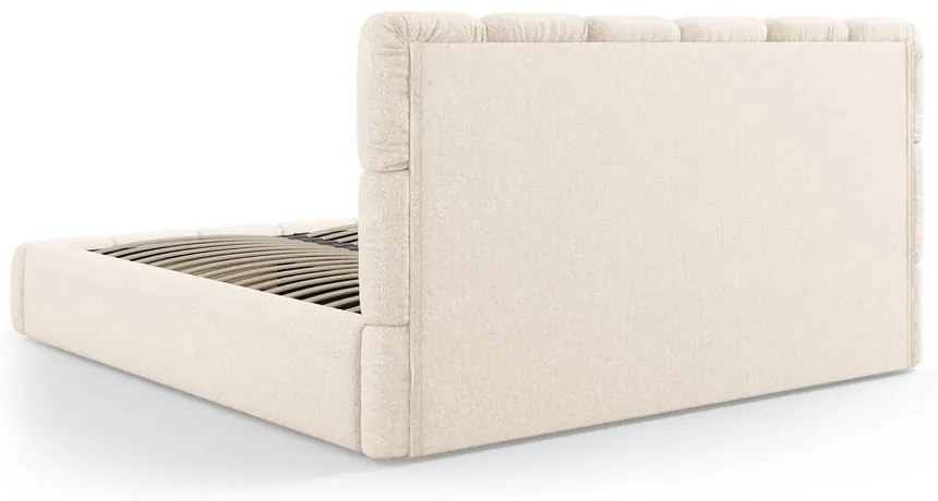 Letto beige imbottito con spazio contenitivo 140x200 cm Bellis – Micadoni Home