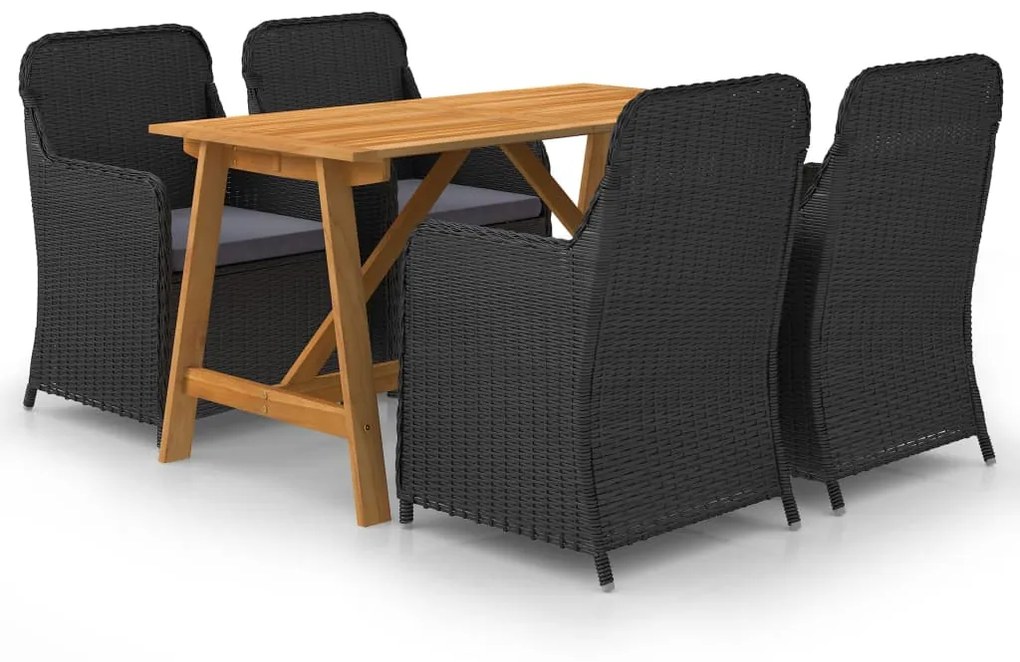 Set mobili da pranzo per giardino 5 pz nero