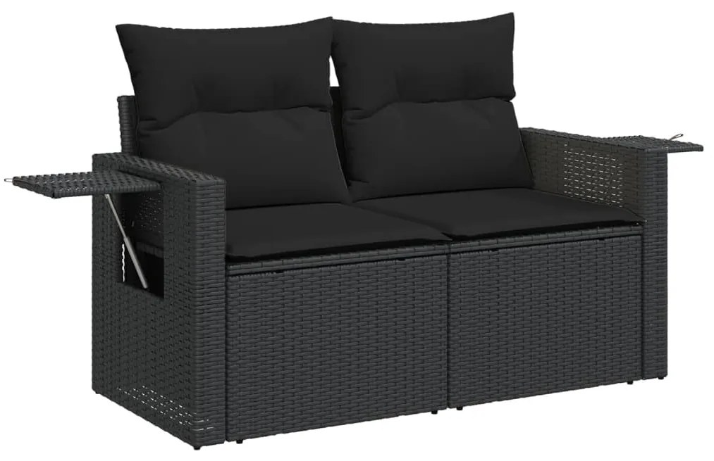 Set divani da giardino 5 pz con cuscini in polyrattan nero