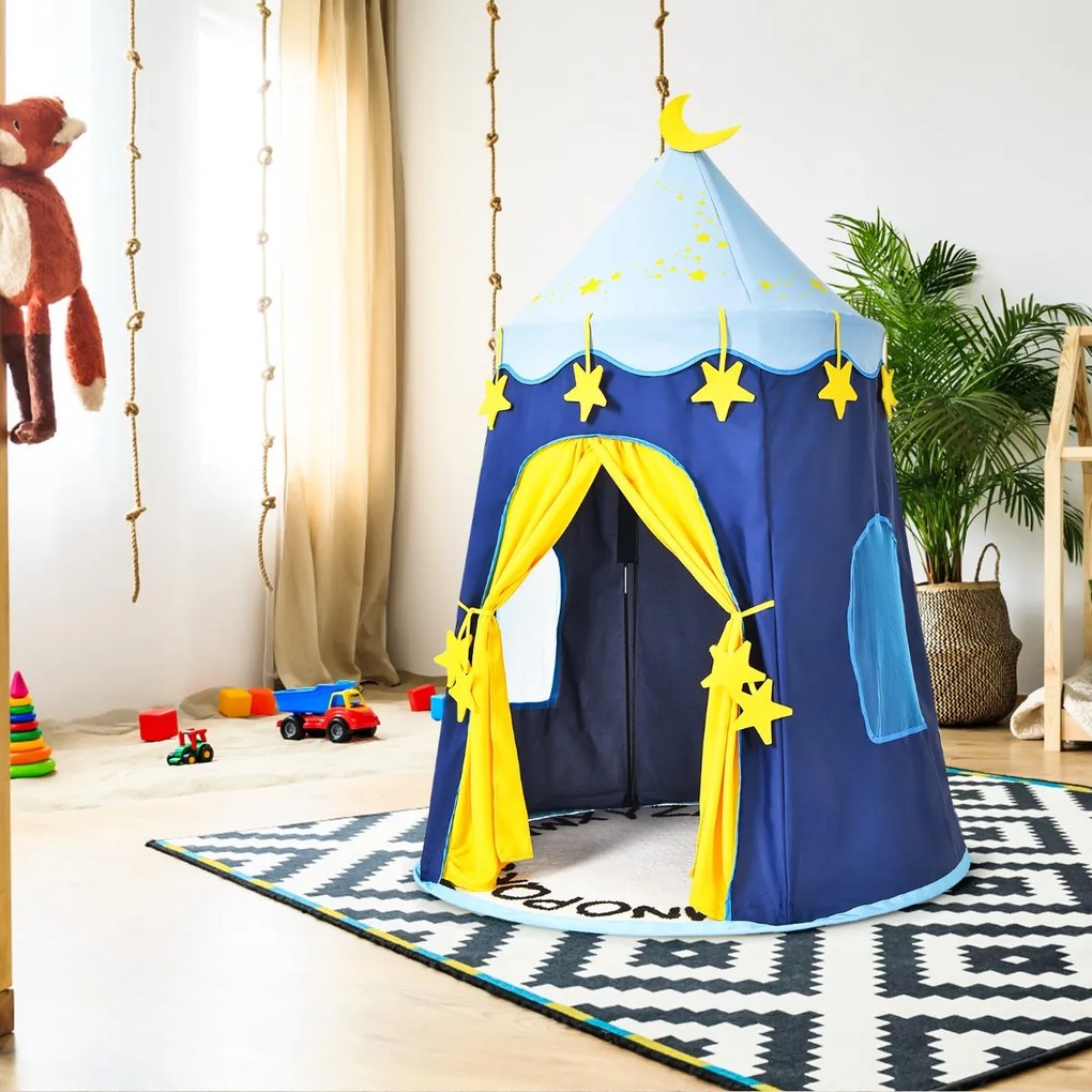 Costway Tenda da gioco per bambini per interno e esterno, Tenda casetta portatile con borsa da trasporto 108cmx158cm Blu/Rosa