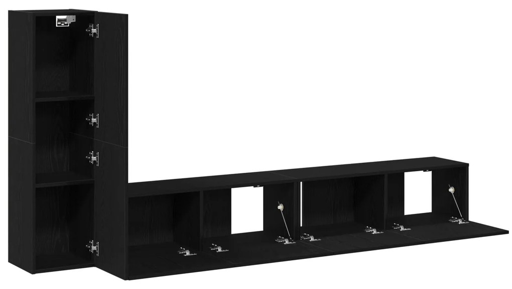 Set di mobili per tv a parete in 3 pezzi in legno ingegnerizzato nero