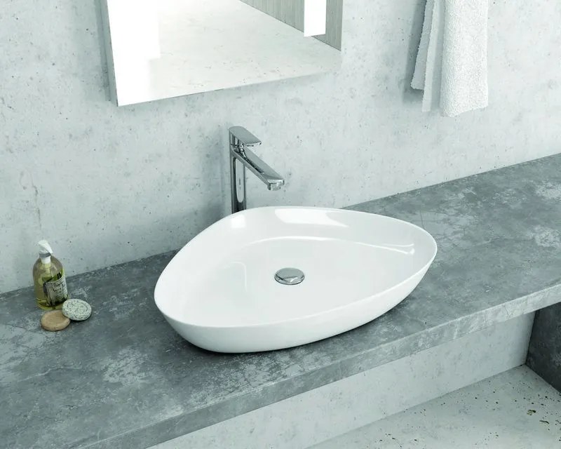Lavabo bagno da appoggio 59cm ceramica bianca | Litos-0009 - KAMALU