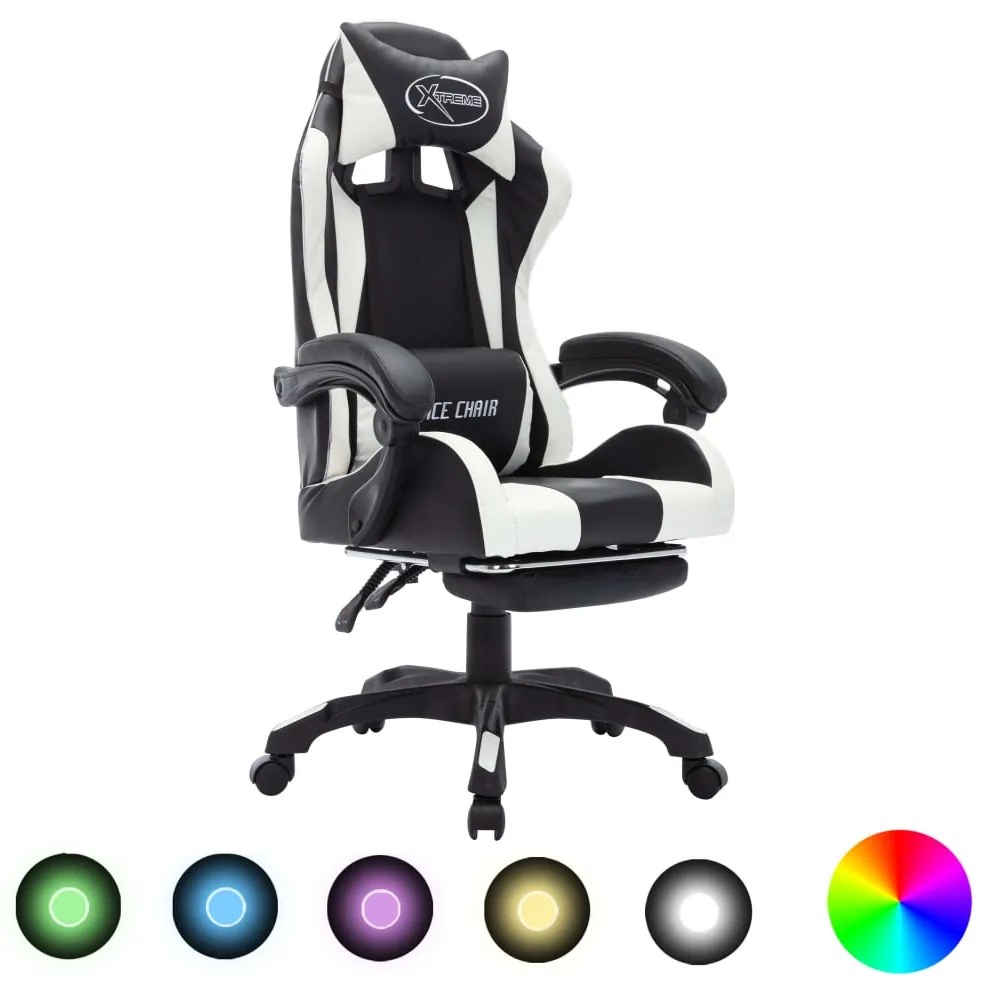 Sedia da Gaming con Luci a LED RGB Bianca e Nera in Similpelle