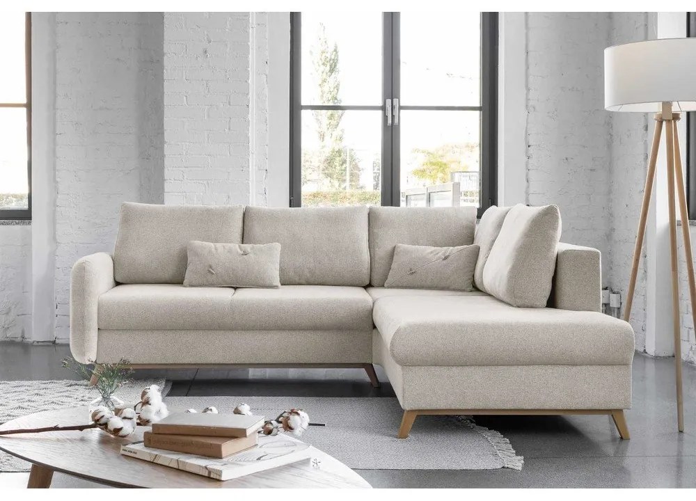 Divano letto angolare beige L, angolo destro Scandic Lagom - Miuform