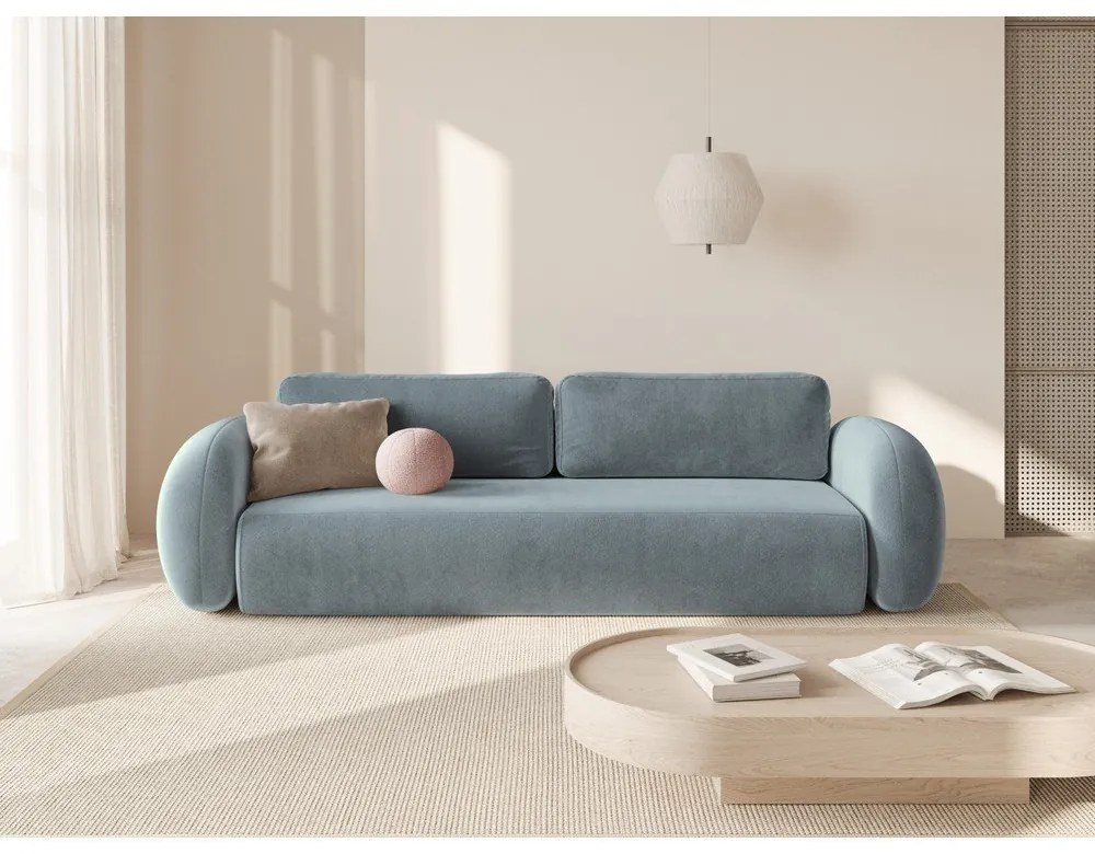 Divano blu polveroso allungabile/con contenitore con rivestimento in velluto 262 cm Tonale – Cosmopolitan Design