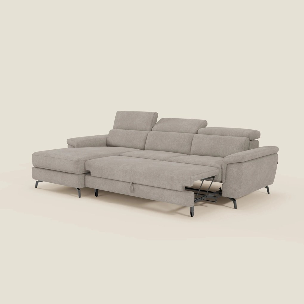 Estro Divano estraibile con chaise-longue e poggiatesta reclinabili in tessuto impermeabile T14 tortora