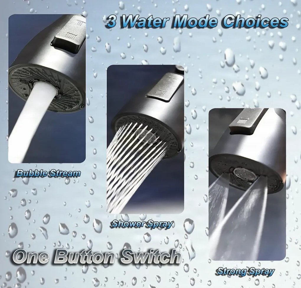Aeratore per rubinetto EYN DEL1712 orientabile a 360° con 3 getti, disponibile in più finiture — A