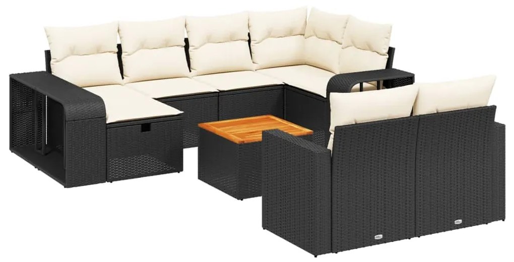 Set divani da giardino 11 pz con cuscini in polyrattan nero