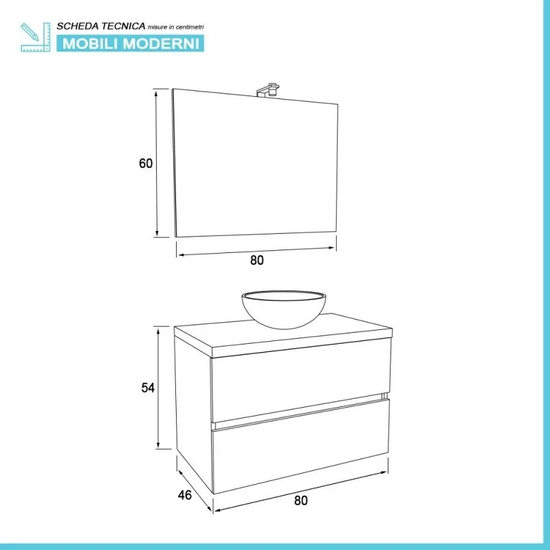 Mobile bagno sospeso 80 Town bianco top rovere fossile per lavabo dappoggio
