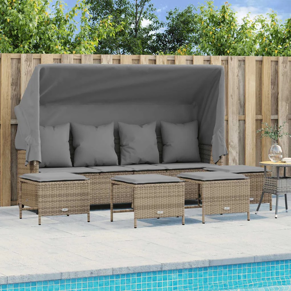 Set divano da giardino 5 pz con cuscini beige in polyrattan