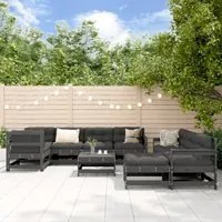 Set Divani da Giardino 10 pz con Cuscini Legno Massello Grigio 3186083