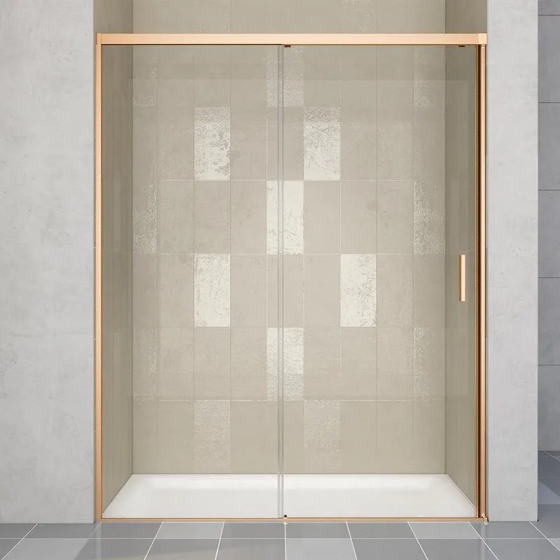 Porta doccia scorrevole L 138-139.5 cm x H 200 cm per nicchia in vetro trasparente SP. 6 mm, profilo dorato, serie Jazz