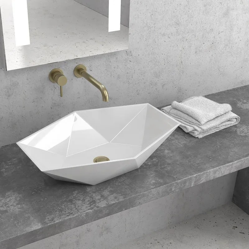 Lavabo da appoggio 57cm design esagonale bianco | Litos-K57 - KAMALU