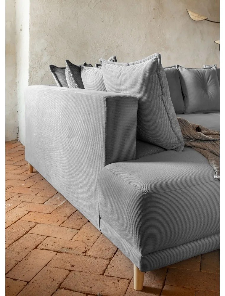 Divano letto in velluto a coste grigio (angolo sinistro) Lazy Lukka - Miuform